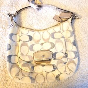 COACH Kristin Embellished Sequin Signature Satchel Bag Purse Hangtag Coach Scarf